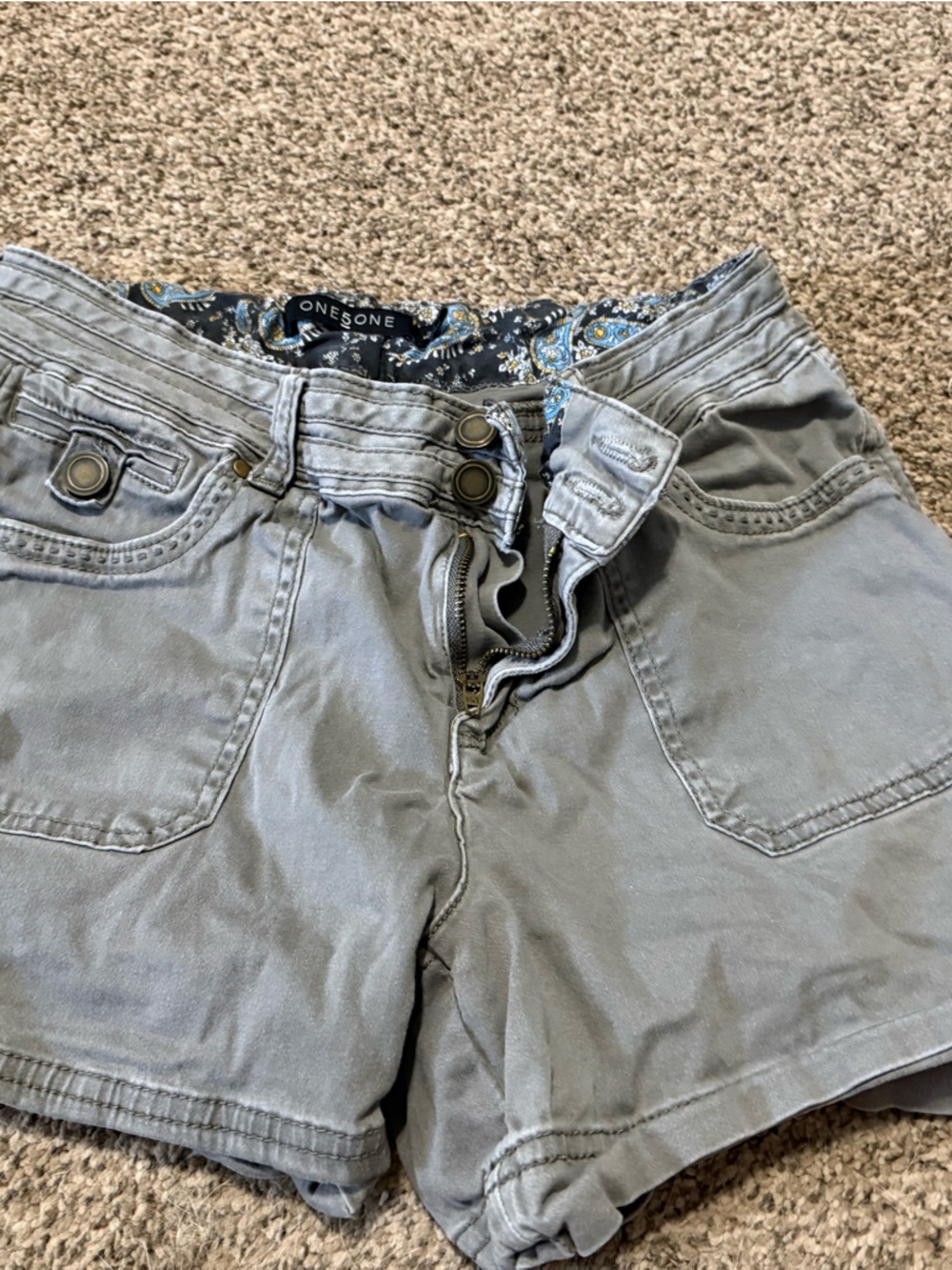 one 5 one Light Gray High-Waist Jean Shorts with Button Detail